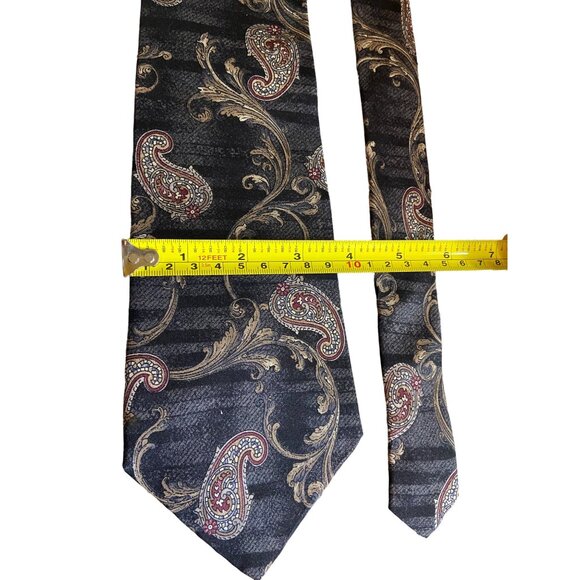 Neil Martin Mens Necktie Italian Silk Paisley Red Gold Retro Dad Gift Corpcore - Picture 2 of 5